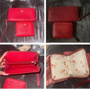 Coach Cherry Red Leather Wallet Set
